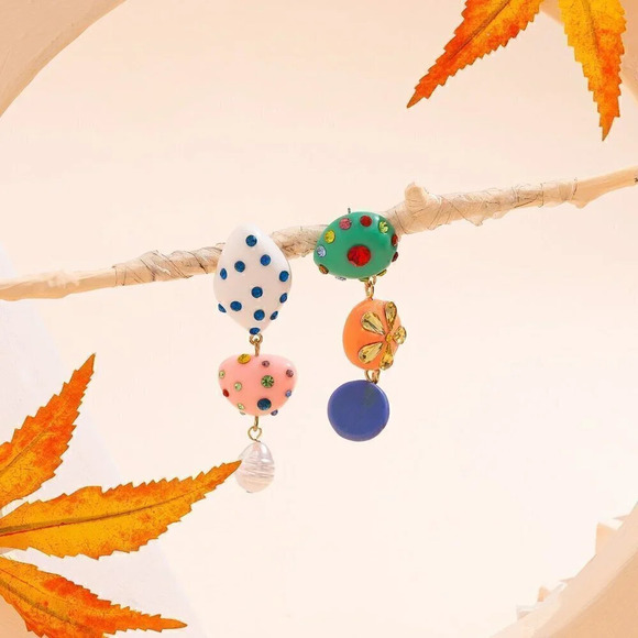 Women's Rhinestone Decor Mismatched Earrings - Picture 2 of 2